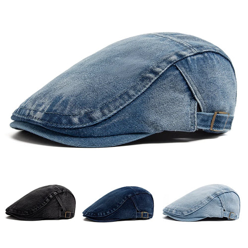 New Denim Cotton Beret Men Vintage Newsboy Cap Spring Autumn Casual Women