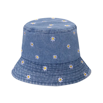 Popular Little Daisy Embroidered Cotton Summer Jeans Bucket Hat