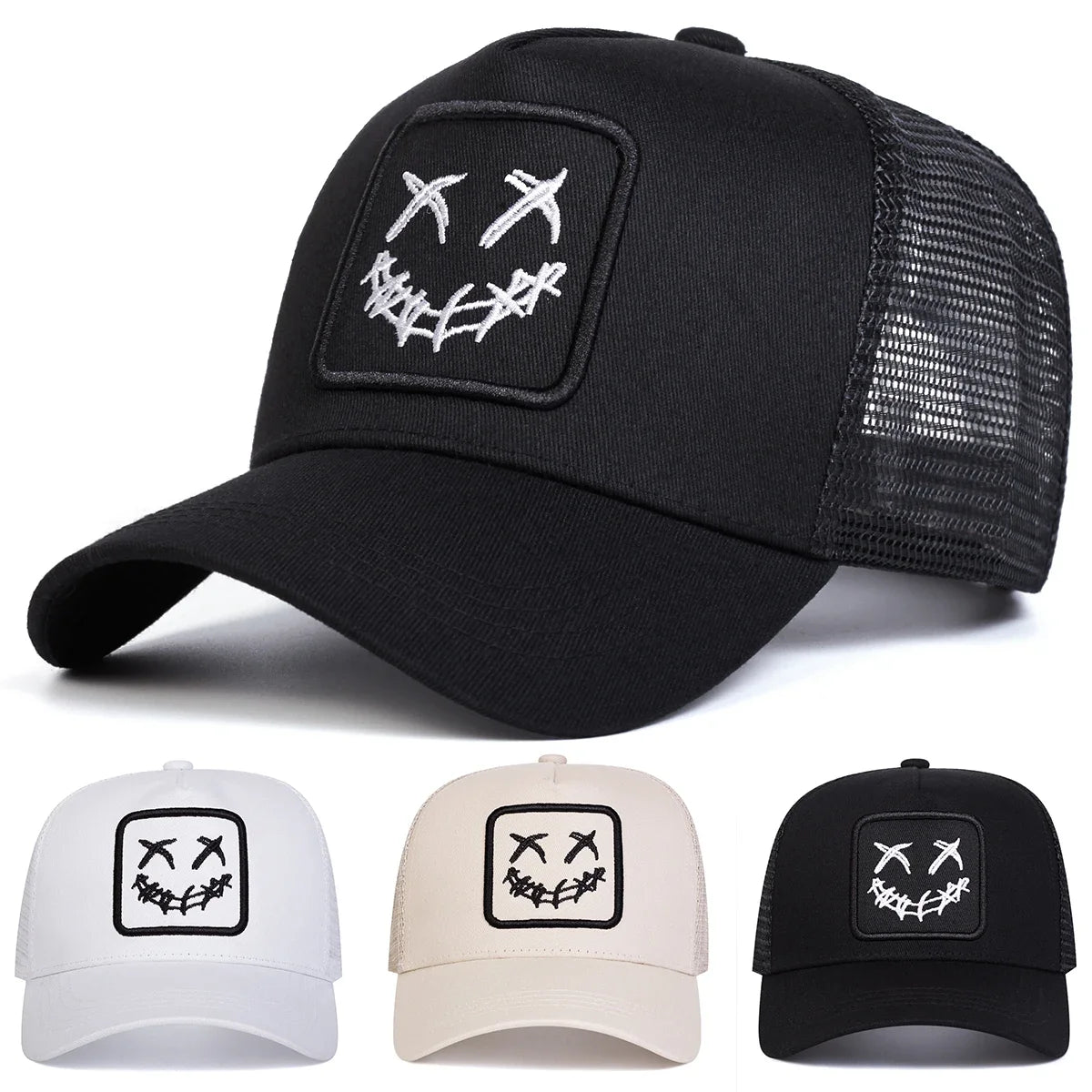 Unisex XX Smiling Face Embroidery Baseball Net Caps Spring and Summer