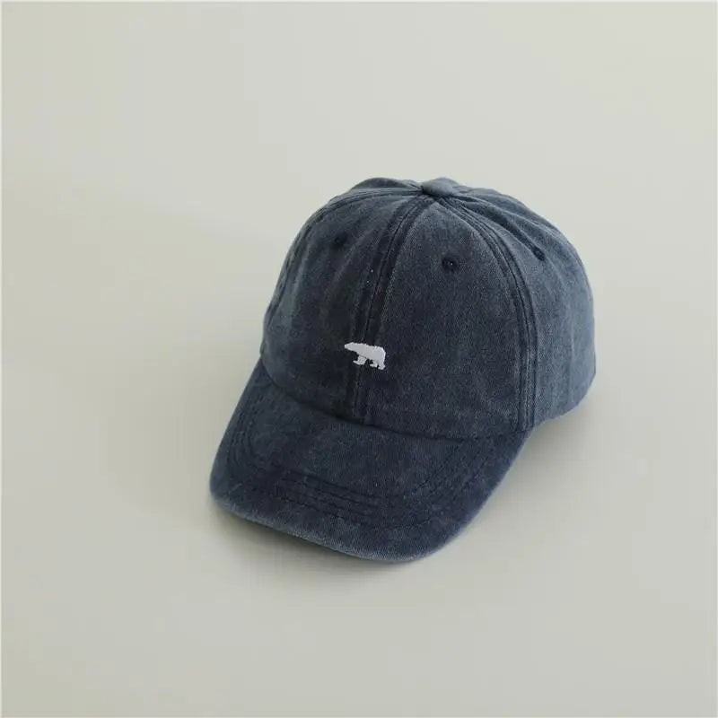 New Baby Embroidery Bear Denim Baseball Hats