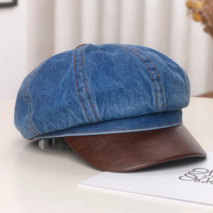Vintage Washed Denim Newsboy Cap