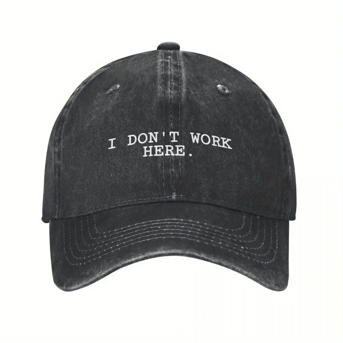 I Don't Work Here Slogan Baseball Cap Cotton Distressed Washed Hat