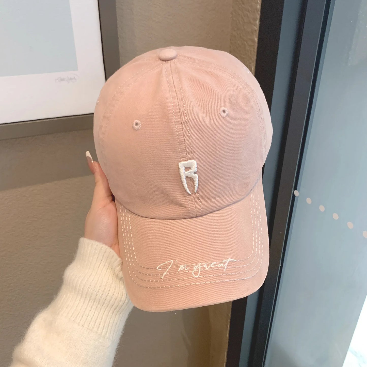 Simple Color Korean Letter P Embroidery Baseball Cap