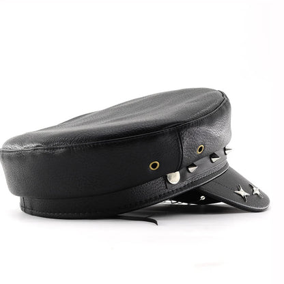 Fashion PU Leather Women Beret Punk Style Vintage Flat Top Military Caps
