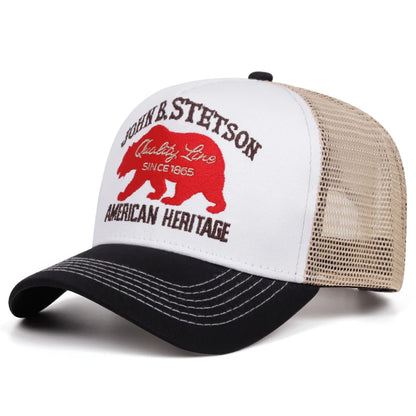 Net Hat Stetson Red Bear Embroidery Outdoor Sports Sunshade Hat Popular Hip Hop Hat Daily Leisure Baseball Hat