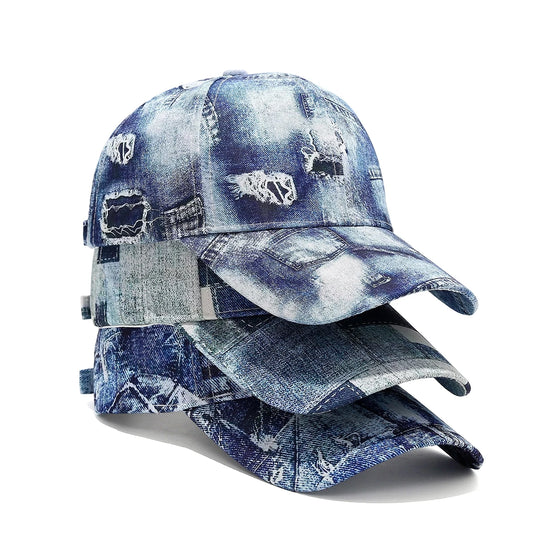 Vintage Denim Print Baseball Cap Adjustable Casual Streetwear Hat