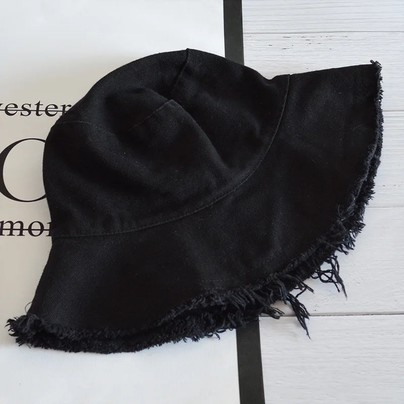 Women Solid Color Sunshade Bucket Hat Soft Cotton
