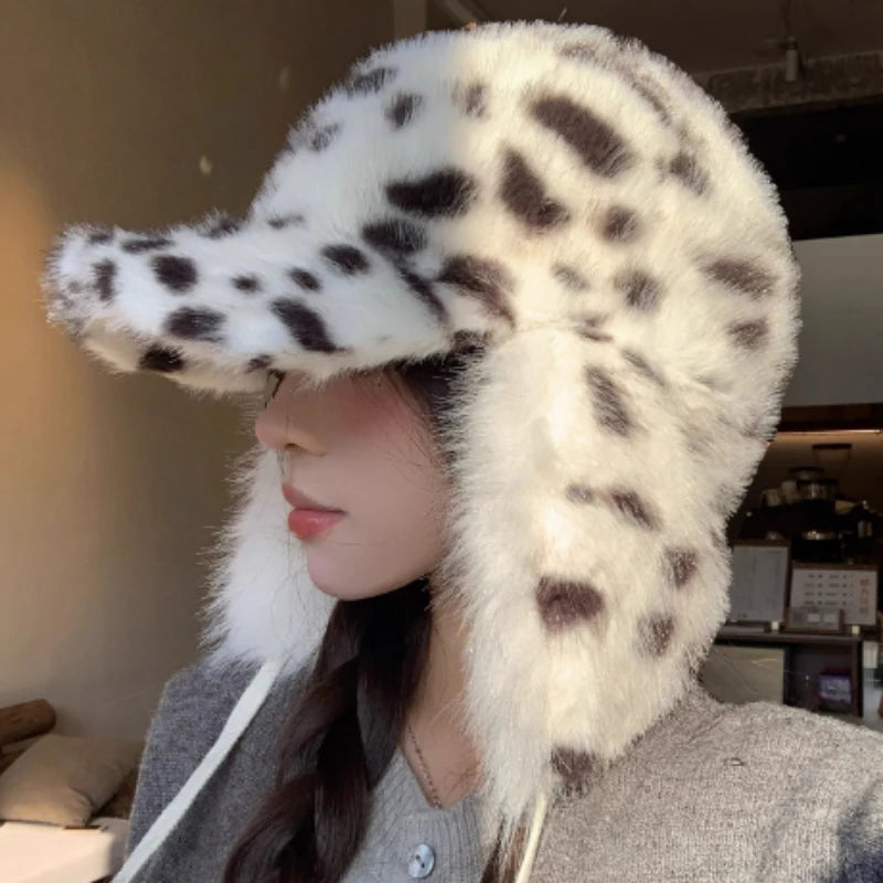 Korean Leopard Print Plush Hat
