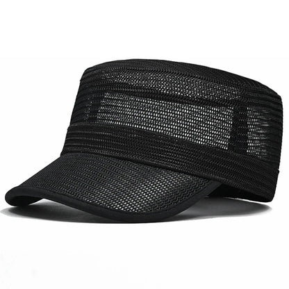 Dad Summer 100% Mesh Sun Caps Male Army Flat Cap Women Cool Cadet Hat Big Bone Men