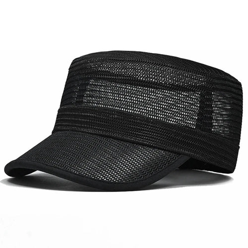 Dad Summer 100% Mesh Sun Caps Male Army Flat Cap Women Cool Cadet Hat Big Bone Men