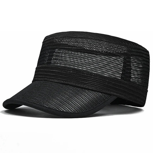 Dad Summer 100% Mesh Sun Caps Male Army Flat Cap Women Cool Cadet Hat Big Bone Men