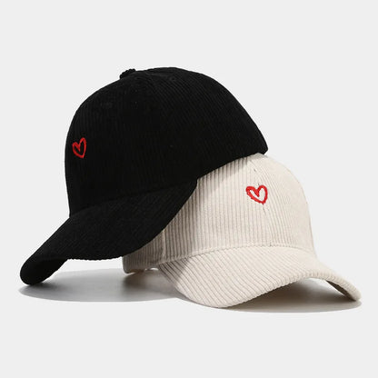 Little Love Embroidered Corduroy Baseball Cap Spring and Autumn Women's
