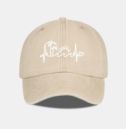 Vintage Washed Palm Tree Sunset Graphic Baseball Cap Adjustable Casual Hat For Daily Travel Beach