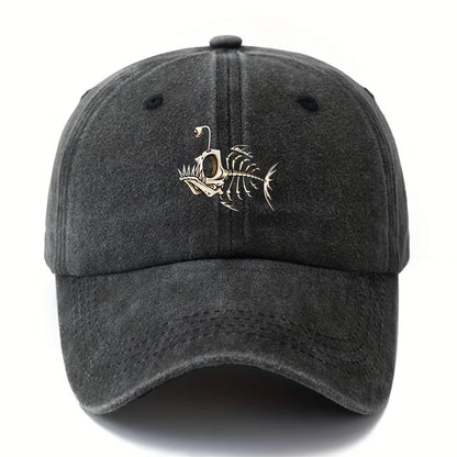 Fishbone Printed Baseball Cap Classic Retro Curved Brim Suitable for Outdoor Camping Trips