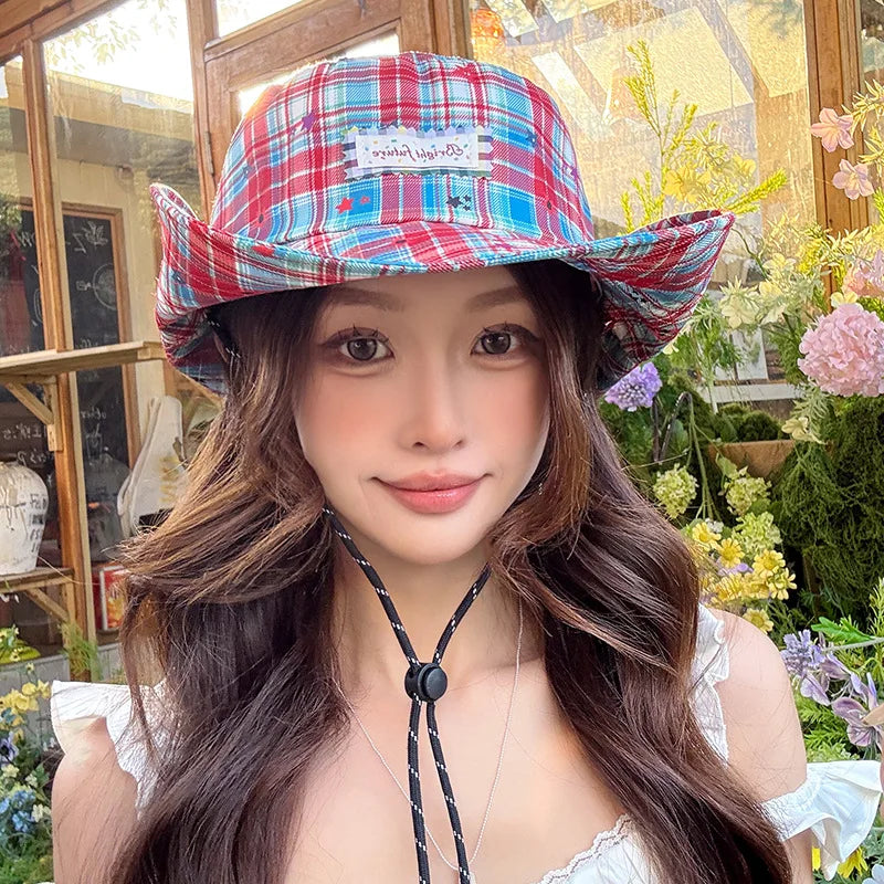 New Retro Plaid Fisherman Hat Woman's Spring And Summer