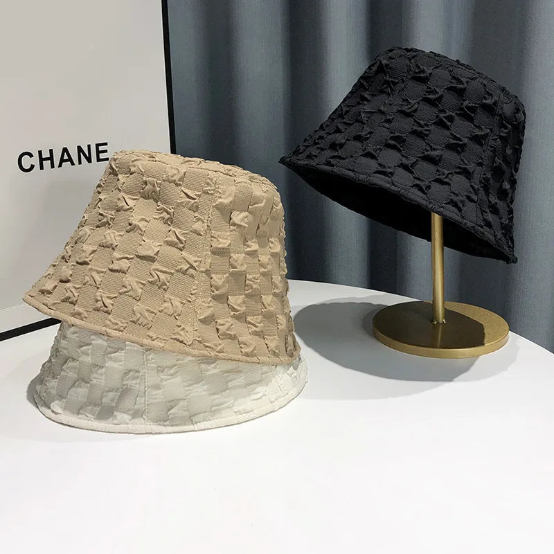 Stylish Niche Bubble Check Fisherman Hat Bucket Hat