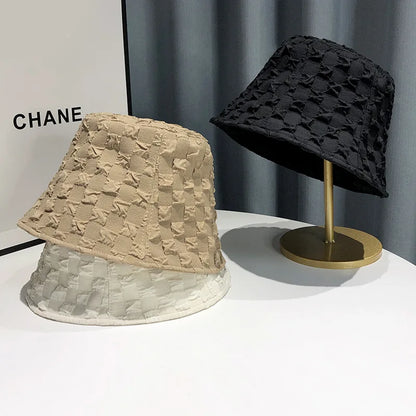 Stylish Niche Bubble Check Fisherman Hat Bucket Hat
