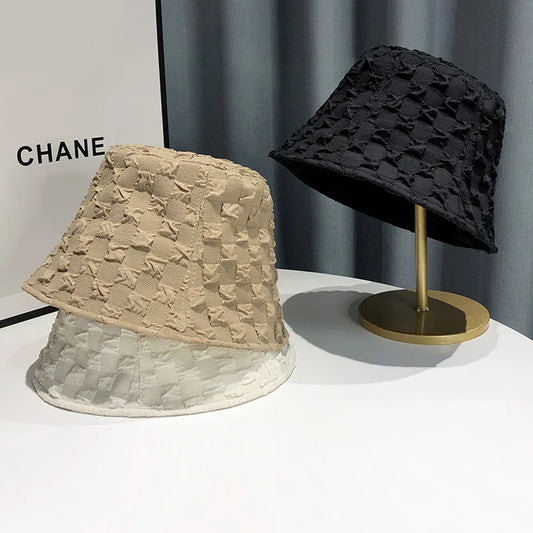 Stylish Niche Bubble Check Fisherman Hat Bucket Hat