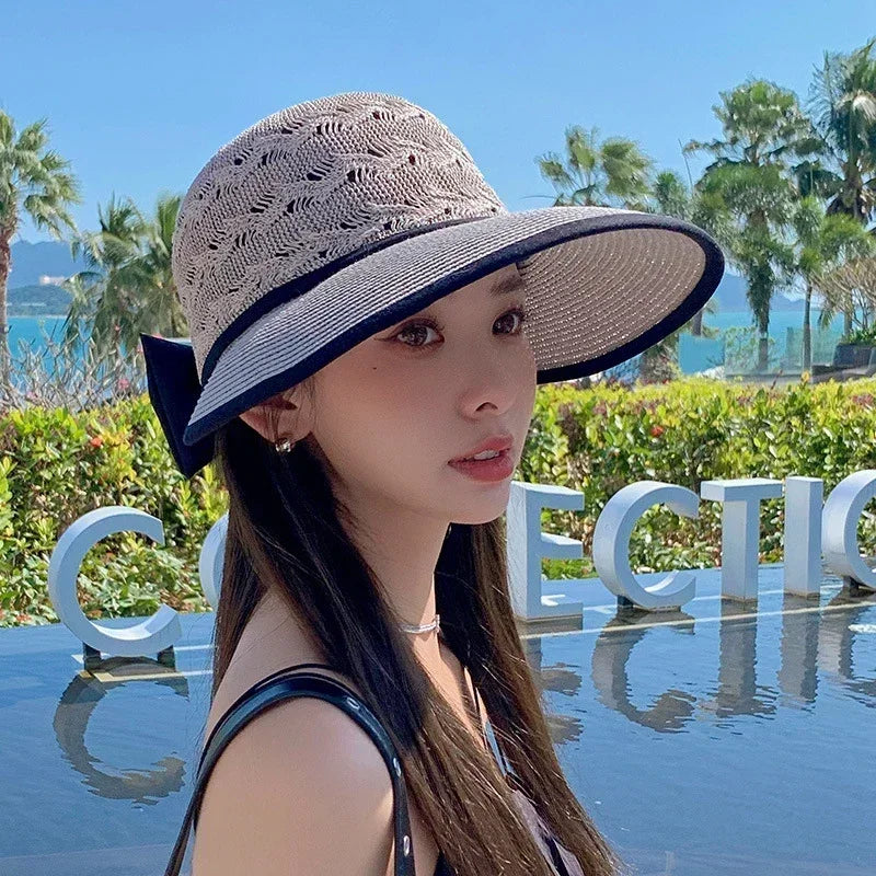 Summer Girls Wide Brim Sun Hat Bowknot Straw Outdoor Sun Protection