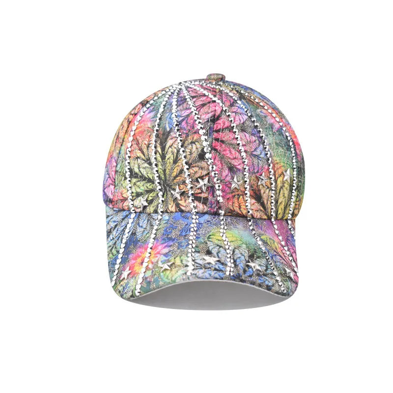 Women Studded Rhinestone Crystals Adjustable Baseball Cap