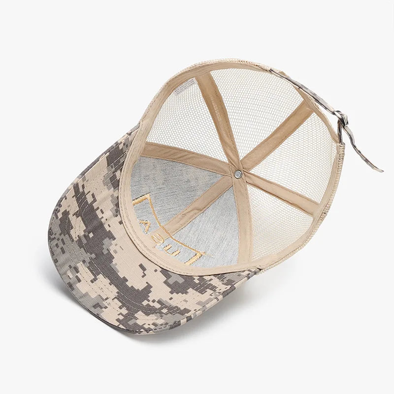 Camouflage Adjustable Breathable Sticker Embroidery Baseball Cap Mesh Hat Outdoor Sunscreen Cap ﻿