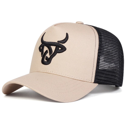 Unisex Ox Head Embroidery Baseball Net Caps Casual Hats Spring and Summer