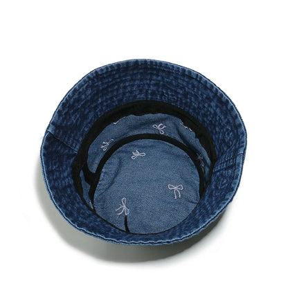 Popular Summer Embroidery Butterfly Washed Denim Bucket Hat