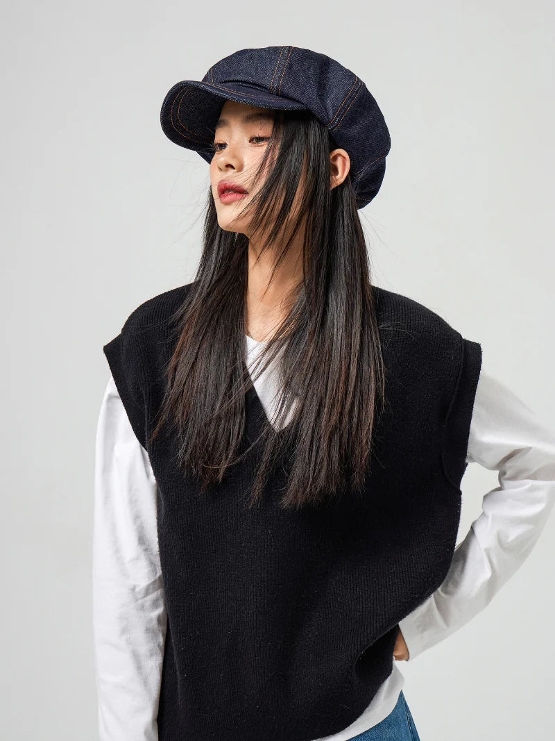 Y2K Big Size Women Girl Berets Hat Gothic Punk Denim Beret Hats