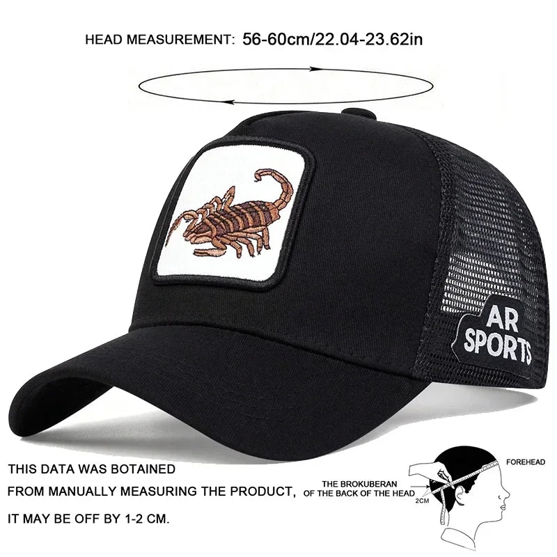 Unisex Scorpion Embroidery Baseball Net Caps Spring and Summer