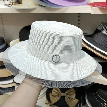 Woolen Rhinestone Solid Color Basin Hat Leisure Outdoor Beach Sun Hat