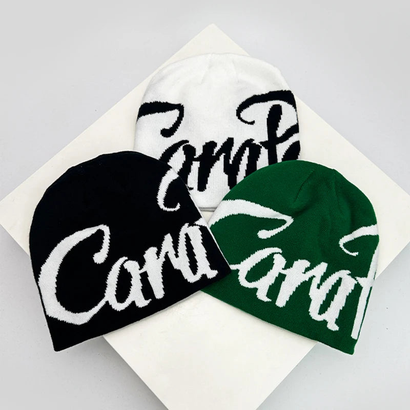 Letter Wool Knitted Hats Color Block Warm Personal Beanies