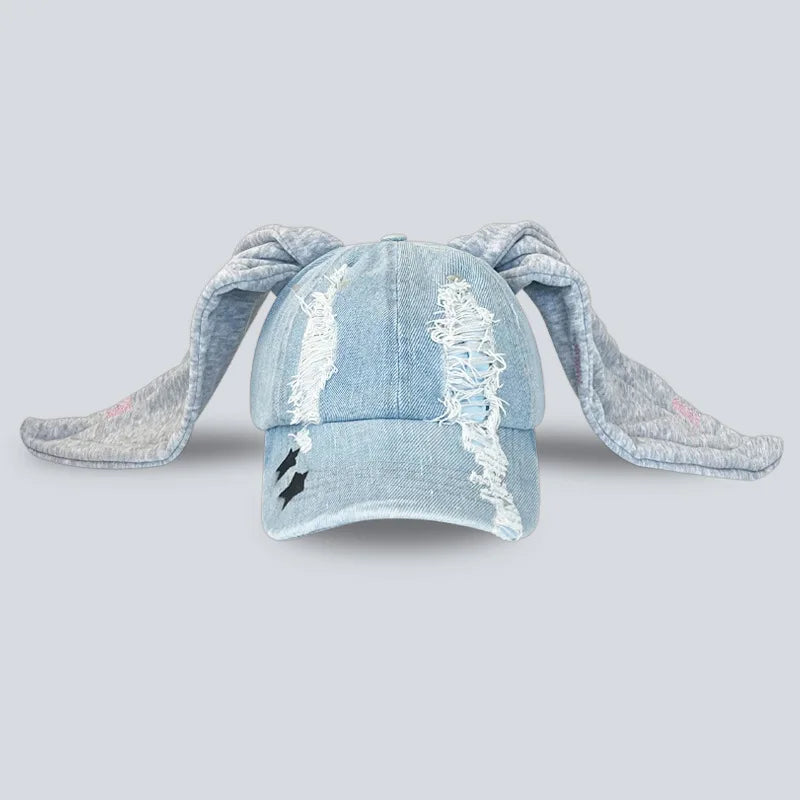 Niche Y2k Rabbit Ears Denim Ripped Baseball Cap Men and Women