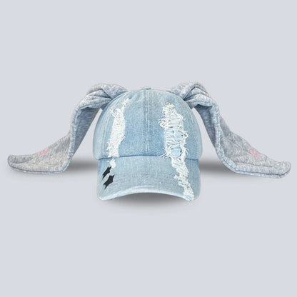 Niche Y2k Rabbit Ears Denim Ripped Baseball Cap Men and Women