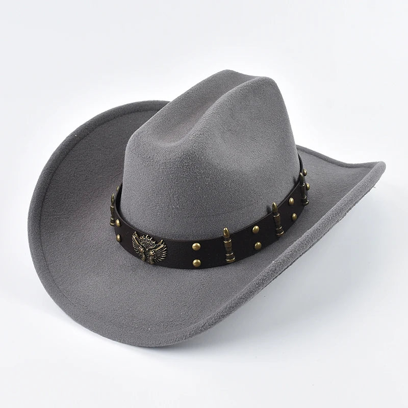 Men Women Western Cowboy Hat With Leather Vintage Big-Edge Gentleman Cowgirl Hat