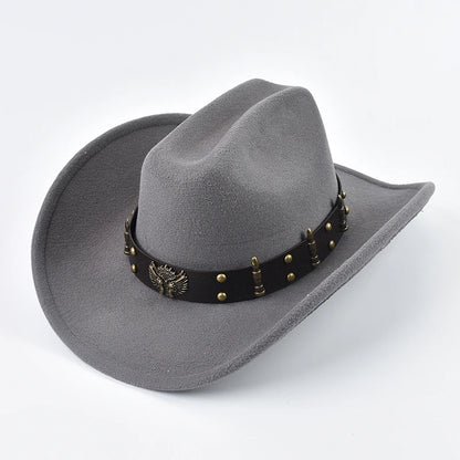 Men Women Western Cowboy Hat With Leather Vintage Big-Edge Gentleman Cowgirl Hat