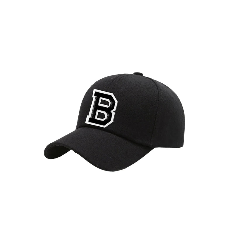 Black Unisex 26 A-Z Letter Baseball Cap, Adjustable Casual Breathable Sunscreen Cap