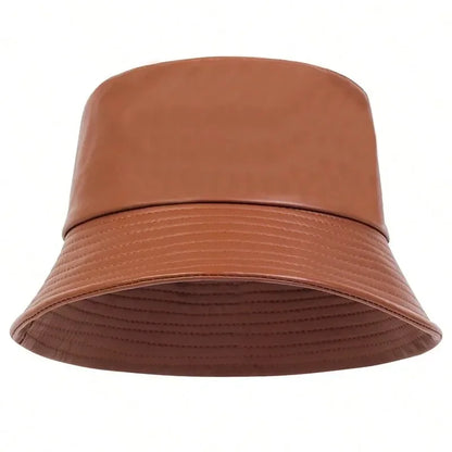 Unisex Solid Color Personality Pu Leather Bucket Hats Fishermen Caps Outdoor