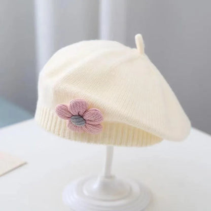 Flower Baby Beret Hat Winter Warm Knitted Beanie Cap