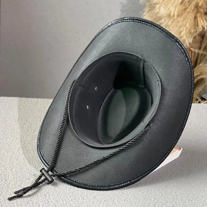 Star Buckle Riveted Waist Belt Women Outdoor Travel Wide Brim Cowgirl Sun Cap