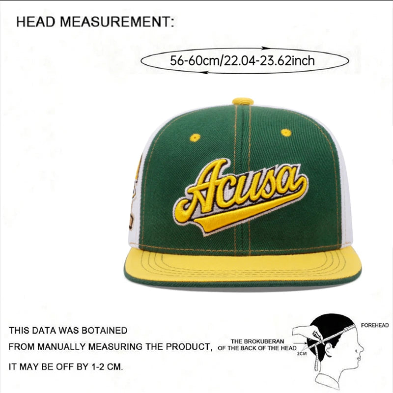 Acusa Color blocked Flat brimmed Hat Men's Trendy Baseball Hat Hip Hop Hat Women's