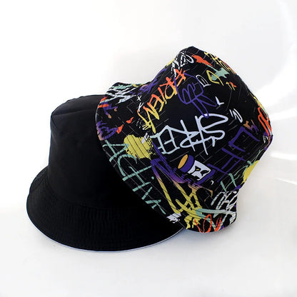 Street Graffiti Men's Bucket Hat Double-Sided Hip Hop Outdoor