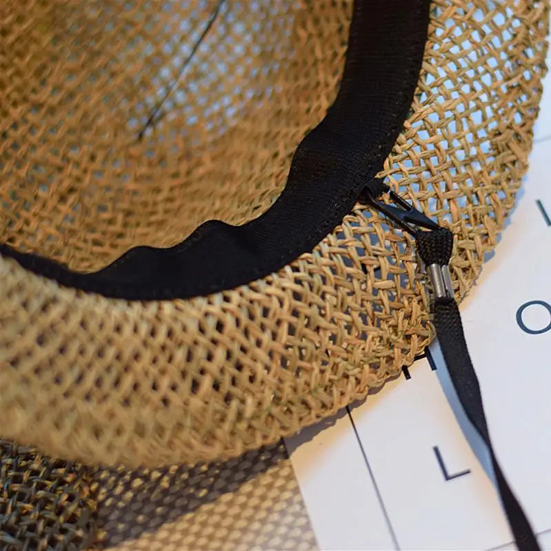 French British Retro Seaweed Woven Hollow Straw Top Hat