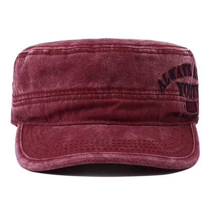 2024 New Letter Embroidery Washed Cotton Flat Top Military Cap