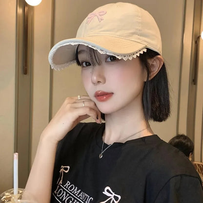 Korean-Style Bow-Tie Knit Baseball Cap Women's