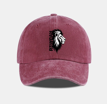 Lion Head RAWR Slogan Printed Washed Baseball Cap Soft Comfortable Lightweight Breathable Adjustable Bold Retro Powerful