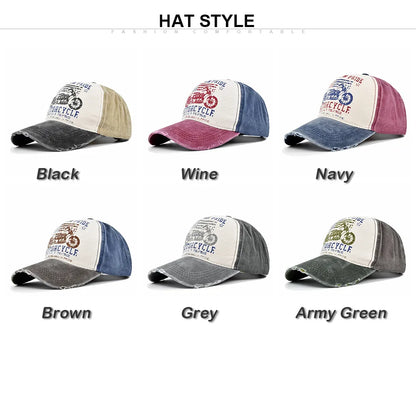 Vintage Washed Baseball Cap American Flag Motorcycle Print Distressed Dad Hat Outdoor Sun Cap Unisex