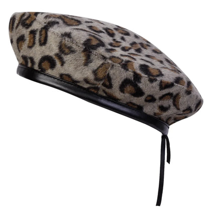 Unisex Fur Leopard Print Beret Men And Women Painters Hats