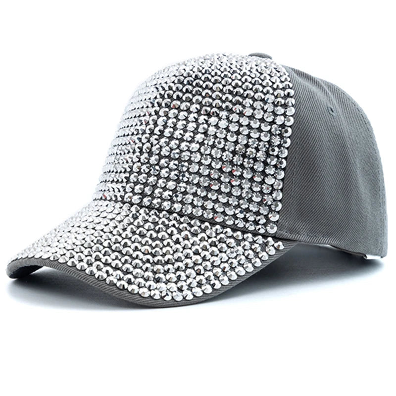 Women Diamond Inlay Cap Simple Plain Baseball Cap Female