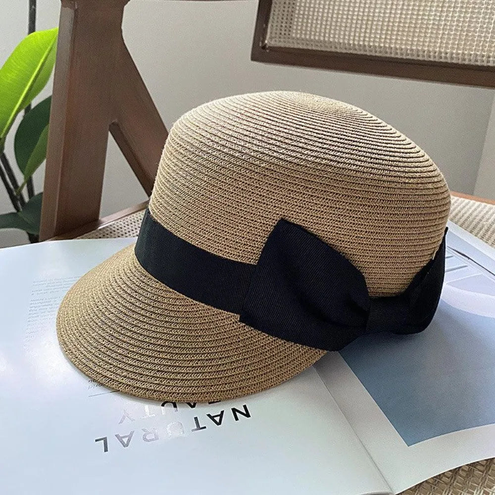 Elegant Wide Brim Bow Straw Hat Woven Bowknot Sunscreen Hat