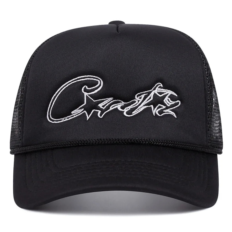 American Letter Embroidered Sun Hat Couple Mesh Breathable Duck Tongue